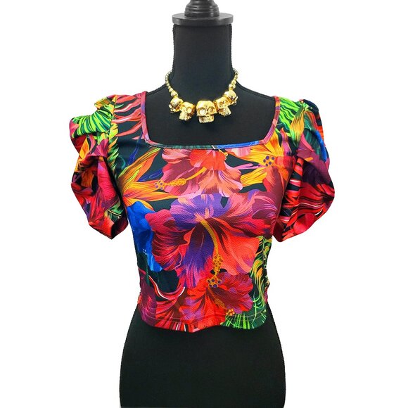 Bright Bold Tropical Print Top - Picture 1 of 6